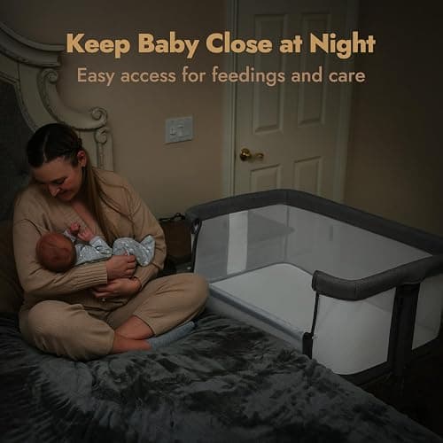 Papablic Baby Bassinet, Bedside Bassinet for Baby with Four-Sided Breathable Mesh & Soft Mattress, Adjustable Bassinet Bedside Sleeper with Storage Basket and Wheels, Easy to Assemble, Gray thumbnail 5