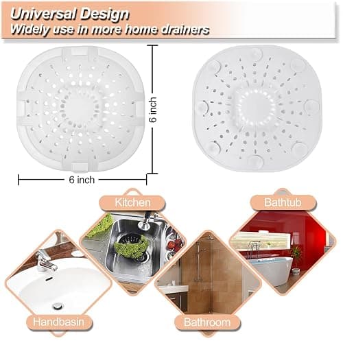 Hair Drain Catcher,Square Drain Cover for Shower Strong Adhesion Silicone Hair Stopper with Suction Cup,Easy to Install Suit for Bathroom,Bathtub,Kitchen 2 Pack (Cream White) thumbnail 2