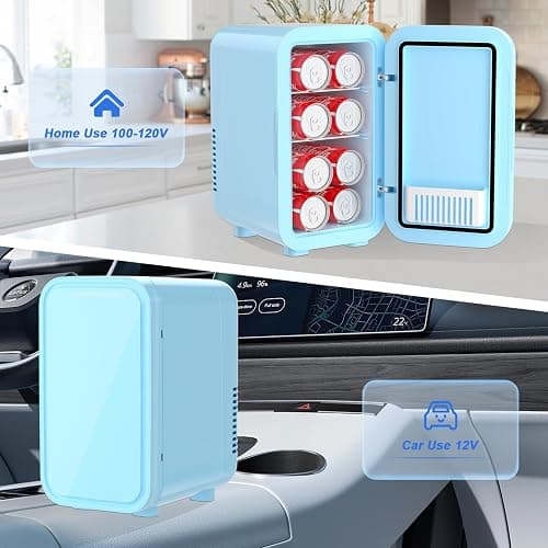 YASHE Mini Fridge, 6 Liter/8 Can 110V AC/DC Portable Thermoelectric Cooler Refrigerators for Bedroom, Skincare, Beverage, Office, Dorm Room and Car, Blue thumbnail 5