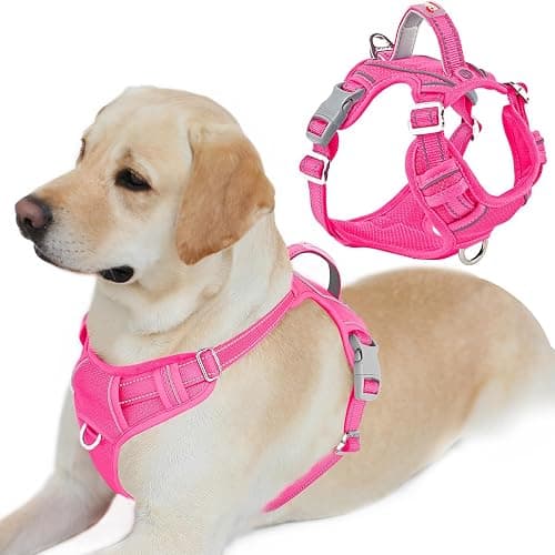BARKBAY Dog Harness No Pull with ID Tag Pocket - Heavy Duty, Reflective, Easy Control for Large Dogs(Pink,L) - Image 1