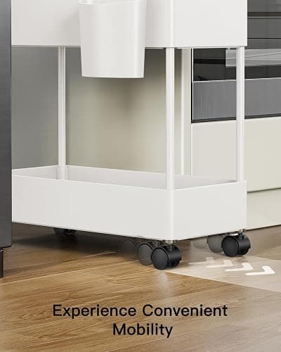 Pipishell Slim Storage Cart with Wheels, Bathroom Cart Organizer Storage Small, Rolling Carts for Bathroom, Laundry Room, Kitchen, Narrow Space, White PIUC04W thumbnail 7