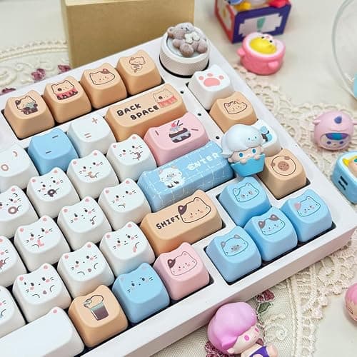ILYCHEEGAMI PBT Cute Cartoon Animals Mao keycaps PBT keycap Set for Girl Kids Custom keycaps for Gateron Kailh Cherry Mx Switches ANSI Layout Mechanical Keyboard (Mao-Sea Salt Meow Keycap) thumbnail 4