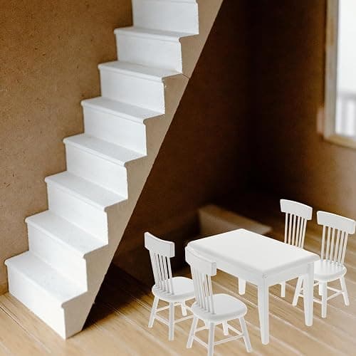 Beaupretty Doll House Furniture Miniature Wooden Dollhouse Table and Chairs Mini Accessories of Dining Room (White) thumbnail 2