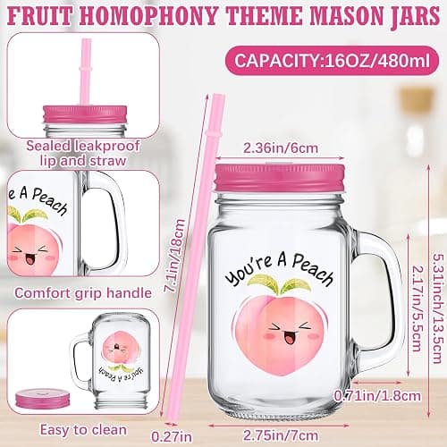 Mifoci 12 Pcs Funny Graduation Appreciation Gifts Bulk, 16 oz Cute Fruit Pun Mason Jar Drinking Glasses with Handles Lids Straws, Inspirational Thank You Gift for Employee Coworker Teacher Staff Nurse thumbnail 3
