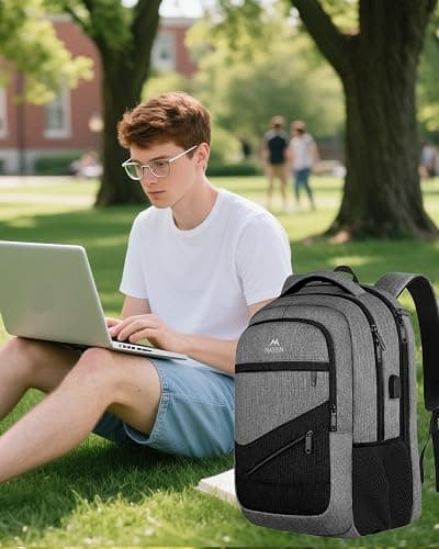 MATEIN 17 Inch Work Backpack for Men Women, Water Resistant Practical Travel Laptop Backpack with Trolley Sleeve, Casual College Daypack Laptop Compartment TSA Friendly, Grey Black thumbnail 9