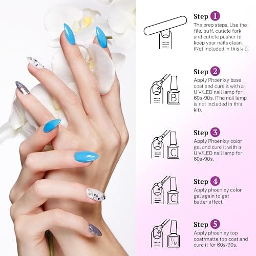 PHOENIXY 24 PCS Gel Nail Polish, Pink Purple 21 Colors Gel Nail Polish Set with Base Glossy Matte Top Coat Black Red Nail Kit Gifts for Women thumbnail 7