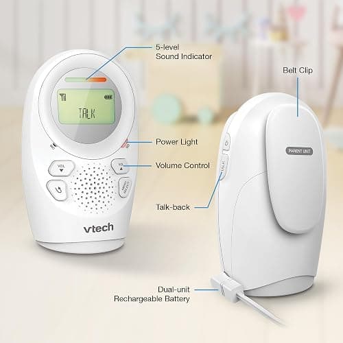 VTech DM1211 Audio Baby Monitor, Long range,Baby monitor with 2-way talk, Noise Level Display, Temperature Sensor, Soothing Sounds, Parent Unit Belt Clip thumbnail 8
