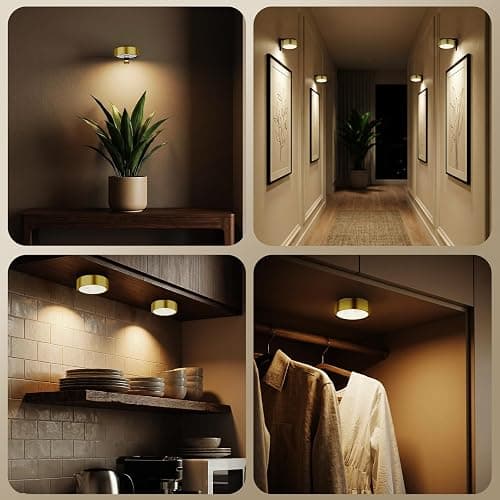 Bawoo 3Pcs Picture Lights for Wall RGB Magnetic Rechargeable Wall Lights,Wireless Battery Operated Art Lights for Paintings,Remote, Dimmable, Timer,Stick On Display Lamp,Poster Light,Puck Light,Gold thumbnail 5