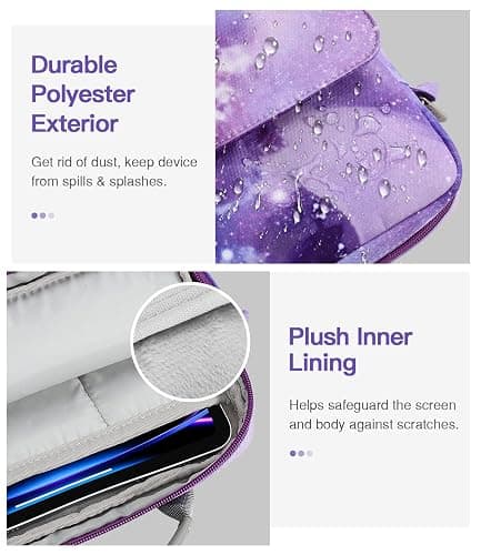 MoKo 12.9 Inch Tablet Sleeve Bag, Fits with 13 Inch New iPad Pro M4 & Air M2 2024, iPad Pro 12.9 M2&M1, Galaxy Tab S8+/S9+ 12.4, Handle Carrying Case with Shoulder Strap, Purple Starry Sky thumbnail 3