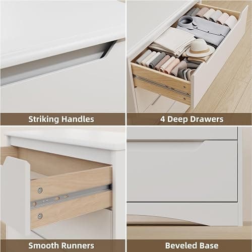 Bealife Dresser for Bedroom, 4 Drawer Dressers Chest of Drawers with Anti-Tripping Device, White Dresser for Closet with Embedded Handles, Closet Chests Organizer for Hallway, Living Room (White) thumbnail 7