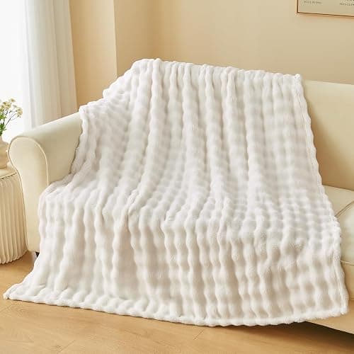 NEWCOSPLAY Throw Blanket For Couch Ivory Super Soft Flannel Fleece 3D Bubble Lightweight Bed Blanket All Season Use, 130x150 cm thumbnail 6
