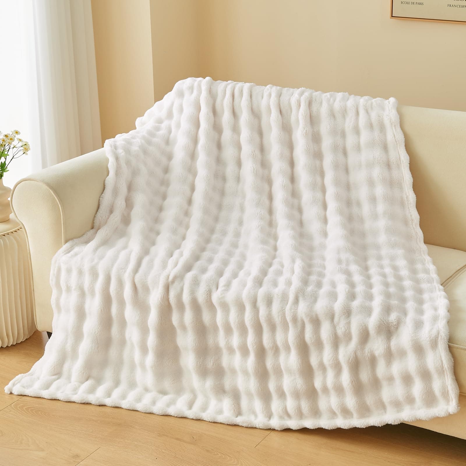 NEWCOSPLAY Fleece Cozy Throw Blanket for Couch, Ivory Bubble, 50"x60" | Premium Silky Flannel Blanket, Soft Lightweight Fluffy Warm Throw Blanket for Bed Sofa Decor, Gift for All Season Use thumbnail 6