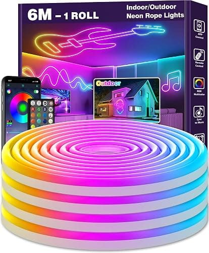 LETIANPAI 6m Neon LED Strip, Flexible LED Strips, Control with App/Remote, Multiple Modes, Waterproof, Music Sync Gaming Strip Lights for Bedroom Indoor, IP65 Outdoor RGB Neon Lights - Image 1