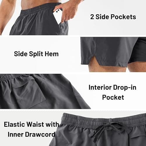 MIER Men's 5 Inch Inseam Running Shorts, Quick-Dry with Pockets | Workout, Athletic, Lightweight Breathable Fabric, Soft Elastic Waist, Inner Drawstring, Side Split, Machine Washable thumbnail 5