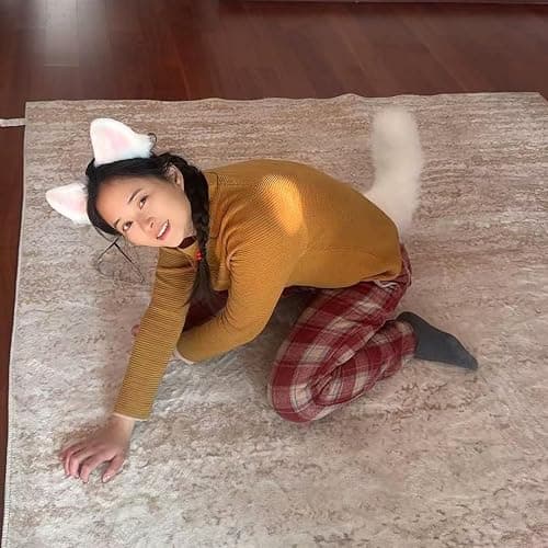 Movable Furry Tail Costume Accessories, Real Fur, Halloween Party Cosplay Dress (White) thumbnail 3