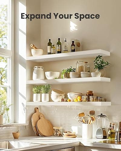 Amada 23.6" Floating Shelves for Wall Decor & Storage, Set of 3, White | MDF Wall Shelves for Bedroom, Bathroom, Living Room, Kitchen, 22 lbs Capacity per Shelf, Hidden Brackets, Flexible Layout thumbnail 4