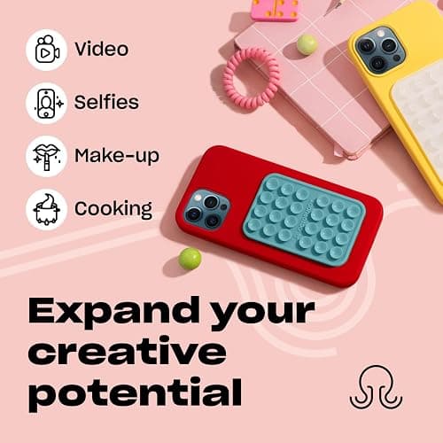 OCTOBUDDY Classic - Silicone Suction Phone Case Adhesive Mount - Hands-Free, Strong Grip Holder for Selfies & Videos - iPhone & Android Compatible - 2.25″ x 3.25″, Pastel Turquoise thumbnail 5