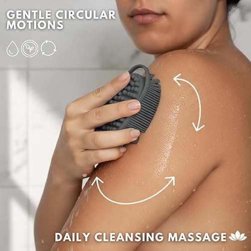 Silicone Body Scrubber for Shower - Gentle Exfoliating Back Scrubber with Soft Bristles - Avilana Premium Dual Sided Bath Brush Massage - Loofah Alternative for Sensitive Skin - Gift Women Men thumbnail 2
