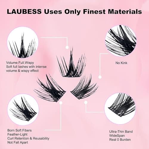 Lash Clusters Kit LAUBESS Cluster Lashes Wispy DIY Lash Extension Kit with Lash Bond and Seal Remover Tweezers Brush (Set Magic-0.07D-8-16Mix) thumbnail 3