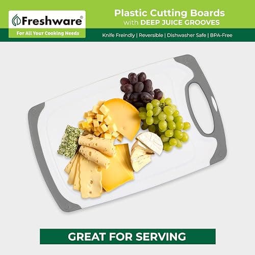 Freshware Cutting Boards for Kitchen, Chopping Board 3-Pack with Different Sizes, Juice Grooves and Non Slip Handles - Reversible, Large Cutting Board Set - Dishwasher Safe - Gray thumbnail 9
