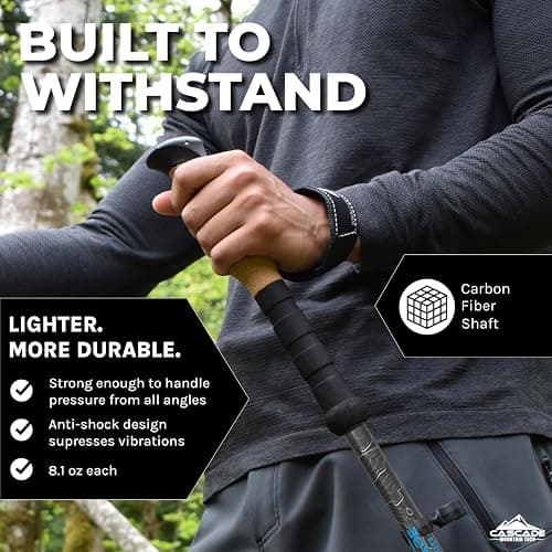Cascade Mountain Tech Trekking Poles - Carbon Fiber Walking or Hiking Sticks with Quick Adjustable Locks thumbnail 2