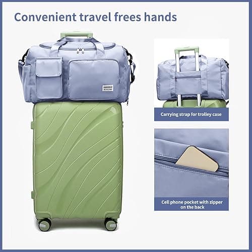 Aedcbaide Travel Bag for Women Men,Waterproof Gym Bag with Shoe Compartment,Lightweight Foldable Duffel Bag,Storage Bag,Dry and Wet Organiser Bag,Large Weekend Bag for Sport Travel (Blue) thumbnail 5