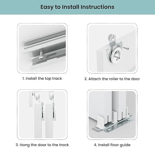 SMARTSTANDARD Sliding Closet Door, 60x80 Inch Double Barn Doors, Double K Shape Sliding Door with Hardware Kit, Pre-Drilled MDF Panel with PVC Surface, White thumbnail 6