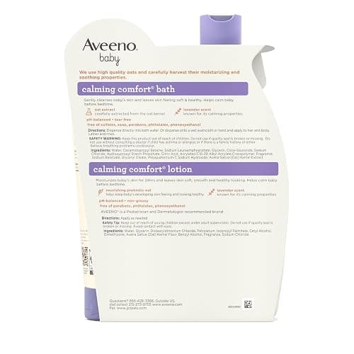 Aveeno Baby Calming Comfort Bath & Body Lotion Set, Nighttime Baby Skin Care Products with Nourishing Oatmeal Plus Relaxing Lavender & Vanilla Scents, Paraben- & Phthalate -Free, 2 Items thumbnail 7