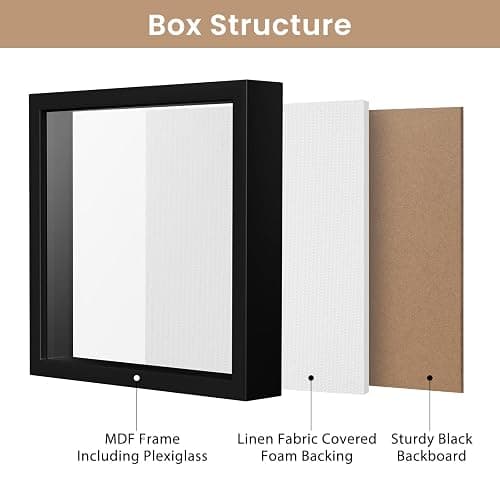 Califortree 8x8 Shadow Box Frame with Soft Linen Back - Push Pins Included, Memory Box Display Case for Flower, Tickets and 3D Items, Black thumbnail 6