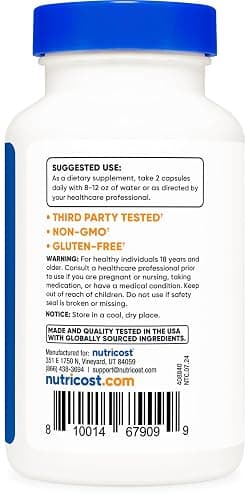 Nutricost Agmatine Sulfate 1000mg, 120 Capsules - Gluten Free, Non GMO, 500mg Per Capsule - 120 Count (Pack of 1) thumbnail 4