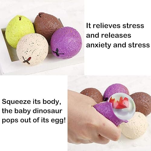 4 Pack Dinosaur Theme Egg Stress Balls, Dino Squishy Ball Set, Squeeze Balls for Adults, Fidget Balls to Relax, Stress Relieve, Party Favors, Birthday, Goodie Bag Stuffers, Increase Entertainment thumbnail 3