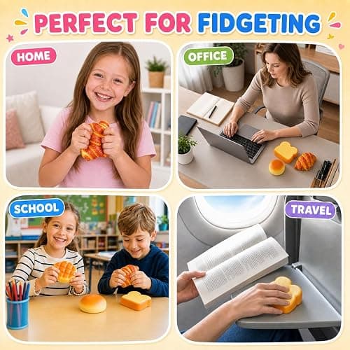 hahaaacool 4PCS Slow Rising Squishy Fidget Toys Food Squeeze for Adults Kid | stress relief sensory play; cute bread set, 3.5-6 in; Non-toxic soft PU material; gift-ready party favor, birthday gift thumbnail 7