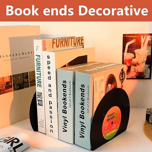 VinBee Bookends for Vinyl Records,Book Ends for Heavy Books,Book end,Retro Vinyl Record Bookend-Classic CD Shape Decorative Music Theme Bookends- 1 Pair thumbnail 3
