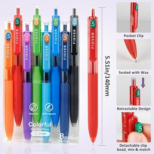 FIOVER Colored Gel Pens, 0.5mm Quick Dry Ink Fine Point Smooth Writing Colorful Pens for Journaling, School Supplies, Gifts for Nurses and Teens, Stocking Stuffers for Women (8PCS) thumbnail 3