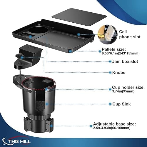 This Hill Cup Holder Tray for Car, 2 in 1 Detachable Car Food Table Tray with Solid Base & Phone Slot,Car Cup Holder Expander with 360°Rotation Tray for Travel Road Essentials - 1 thumbnail 3