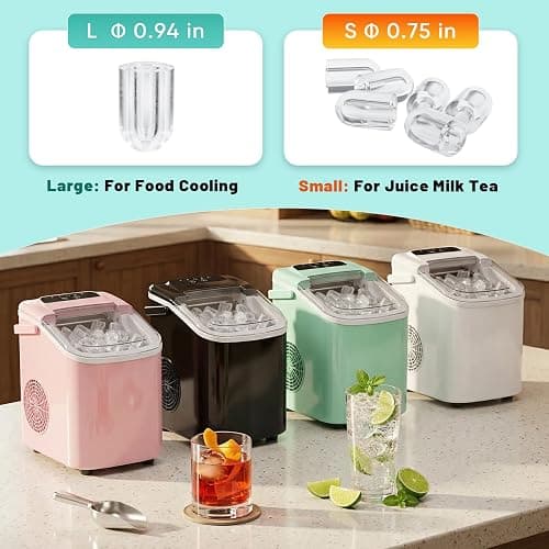 Sweetcrispy Countertop Ice Maker with Scoop, Basket and Handle, Portable Ice Machine 9 Cubes Ready in 6 Mins, 26.5lbs in 24Hrs, 2 Sizes for Home Kitchen Office Bar Party thumbnail 7