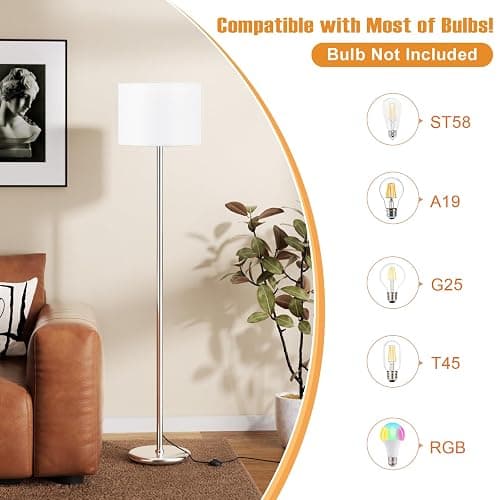 Ambimall 60'' Modern Floor Lamp with Shade, Tall Lamps for Living Room, Bedroom, Office, Dining Room, White Shade with Silver Pole(Without Bulb) thumbnail 3