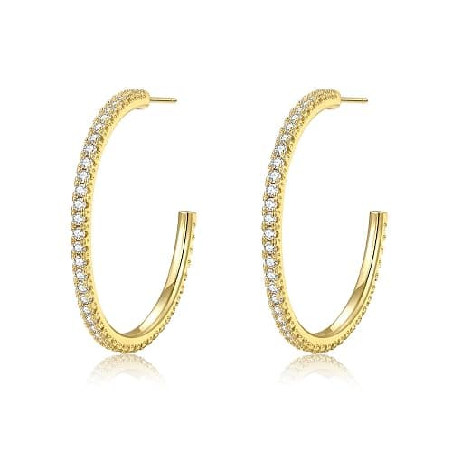 925 Sterling Silver Earrings Large Rhinestone Hoop Earrings Big Cubic Zirconia Hoop Earrings Thin Rhinestones Round Hoop Earrings for Women 20/30/40/50/60/70mm Sparkly Hoops With Crystals for Womens - Image 1