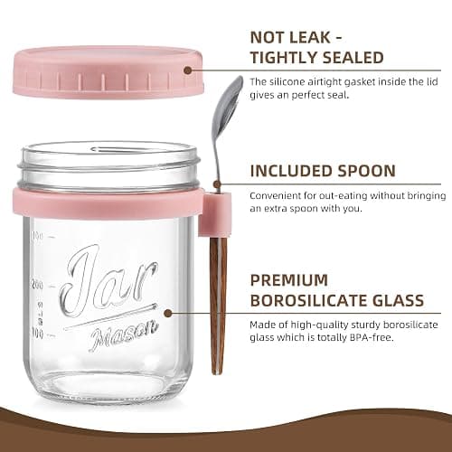 6 Pack Overnight Oats Containers with Lids and Spoons, 16 oz Glass Mason Overnight Oats Jars, Large Capacity Airtight Jars for Milk, Cereal, Fruit(Pink) thumbnail 4