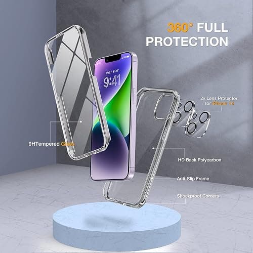 Miracase Compatible with iPhone 14 Case 6.1 inch, [Built-in Glass Screen Protector + Camera Lens Protector] Full Body Rubber Bumper Clear Back Case Cover (Clear) thumbnail 3