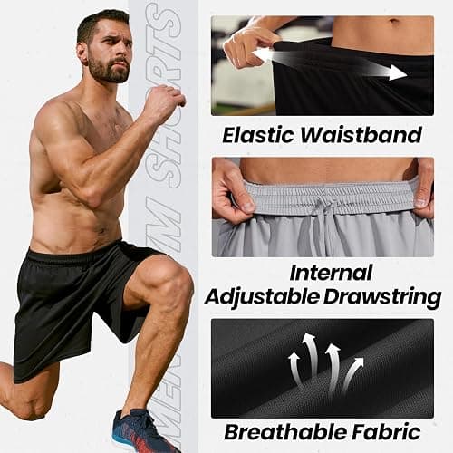 BALENNZ Athletic Shorts for Men with Pockets and Elastic Waistband Quick Dry Activewear thumbnail 4