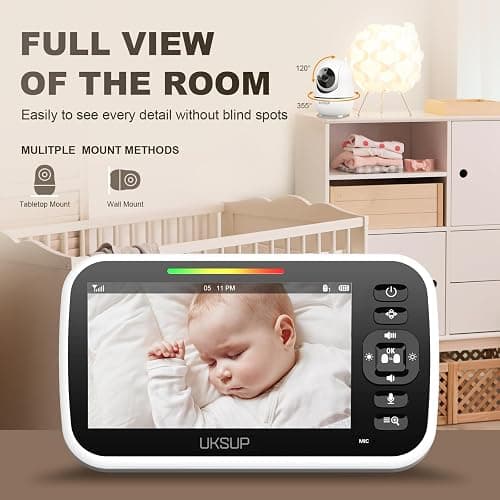 UKSUP Baby Monitor with Camera and Audio- Video Baby Monitor with 960ft Long Range, Remote Pan-Tilt-Zoom, Night Vision, Temperature Sensor, 2-Way Talk, 8 Lullabies, 30-Hour Battery & No WiFi thumbnail 2