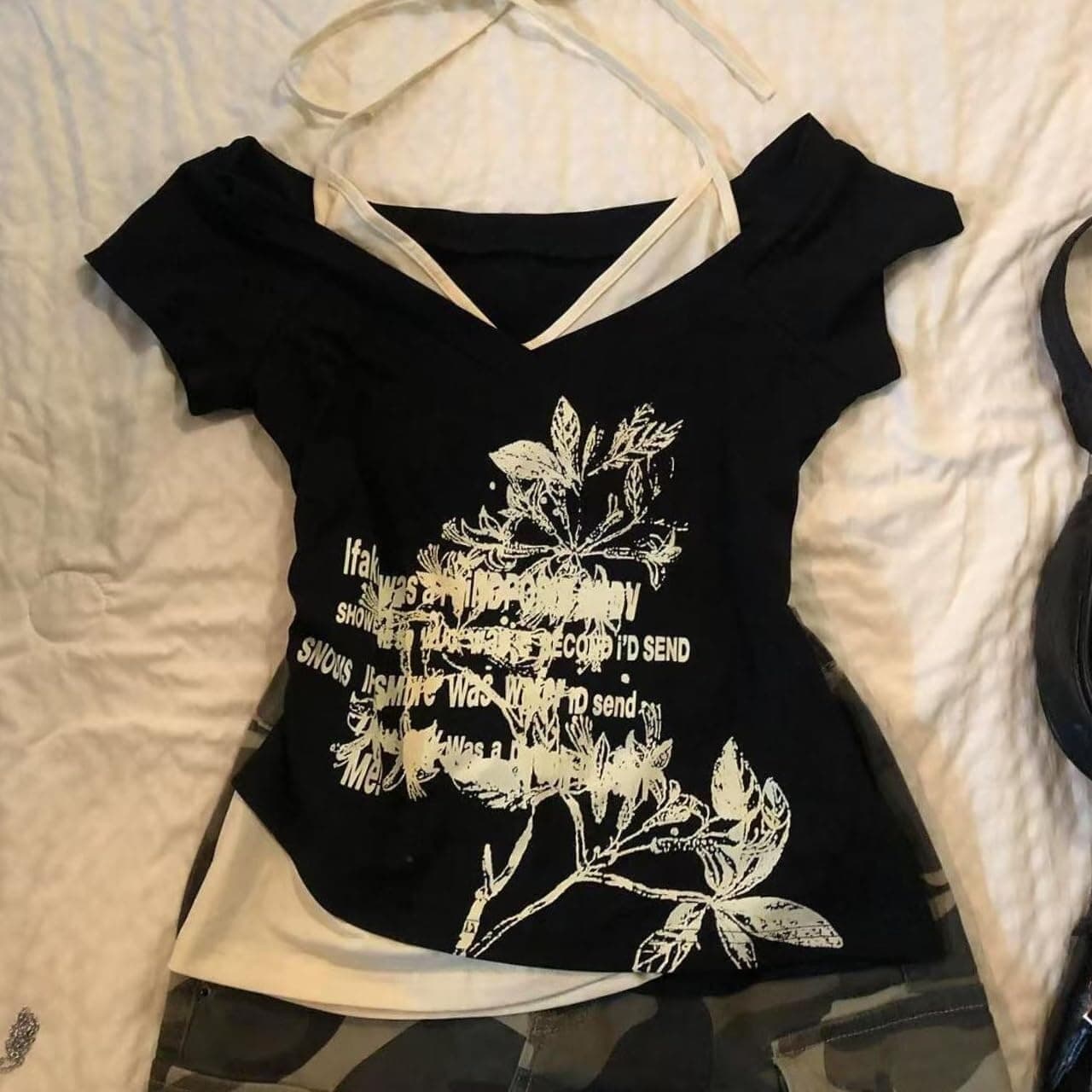 Women Y2k Emo Grunge Graphic Baby Tees Fake Two Piece Short Sleeve Vintage Crop Top 2000s Goth Alt Clothing Streetwear thumbnail 7