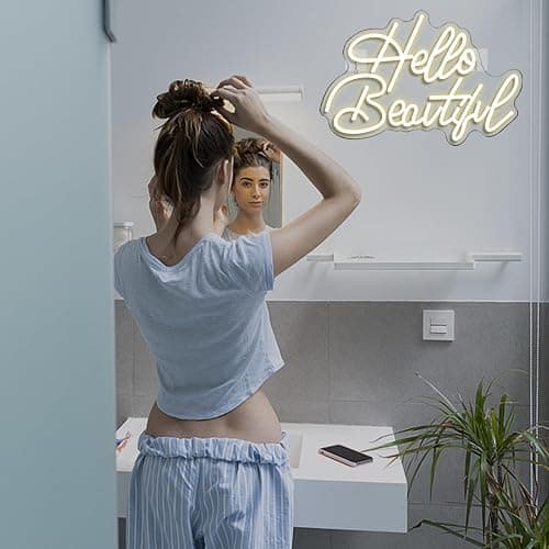 LooKLight Hello Beautiul Neon Sign,Warm White Neon Light Sign,Letters Wedding Neon Signs for Wall Decor,USB Powered Led Light Up Signs For Wedding Party Bedroom Birthday Beauty Salon thumbnail 5