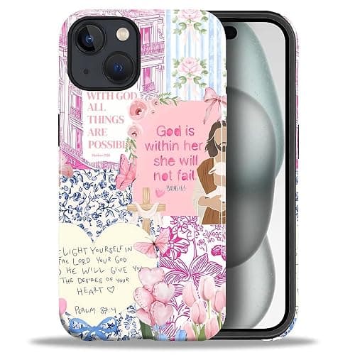 COTAIL Case Designed for iPhone 15, Hybrid 2-Layer Case, Military-Grade Protection Durable Shockproof Anti-Scratch Phone Case, Pink Blue Jesus Collage thumbnail 2