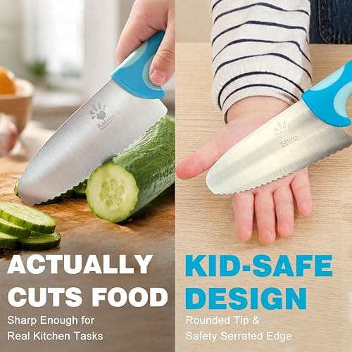 Kibbidea Safe Knife for Kids, Toddler Cutting Knife Set for Real Cooking | 4PCS, Round Tip, Stainless Steel Blade, Kids Friendly Knives, Finger Guard, BPA-free, Chef Kitchen Knife for Beginners thumbnail 3