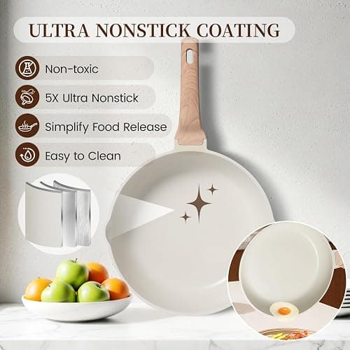 Kikcoin 16Pcs Pots and Pans Set Nonstick Ceramic Cookware Sets Induction Kitchen Cooking Set Non toxic Healthy Non Stick w/Grill Pan,Saute Pan, Ceramic White thumbnail 3