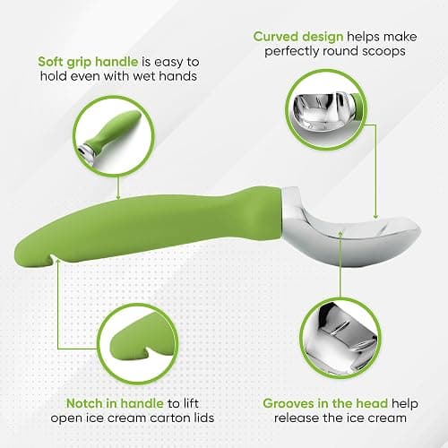 Spring Chef Green Heavy Duty Ice Cream Scoop with Non-Slip Handle - Professional Metal Ice Cream Scooper for Cookie Dough, Frozen Yogurt, Gelato, Sorbet, Melon - Dishwasher Safe Kitchen Tool thumbnail 4