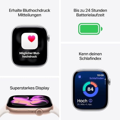 Apple Watch Series 11 GPS 46 mm Smartwatch mit Aluminiumgehäuse in Diamantschwarz und Sportarmband in Schwarz (M/L). Schlafindex, Fitnesstracker, Gesundheitstracking, Always-On Display, Wasserschutz thumbnail 2