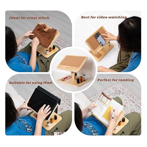 Tnstbiee Adjustable Lap Desk for Sewing & Crafting - Portable Folding Table with Wood Storage for Sewing Machines & Accessories, Perfect for Cross Stitch, Reading, iPad Use & Craft Essentials thumbnail 5